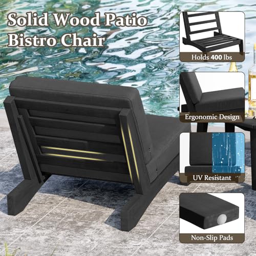 Image of Pia Ricoo 3 Piece Patio Bistro Set with Patio Chairs and Table, Heavy Duty Wood Patio Furniture Set, All-Weather Outdoor Chairs for Balcony, Deck, Poolside, Porch - Dark Gray /Dark