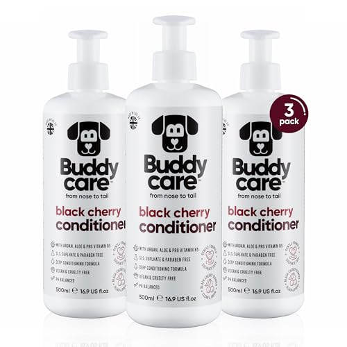 Buddycare - Acondicionador para perro de cereza negra, 500 ml x 3 – Perfume de cereza negra con aloe vera y provitamina B5