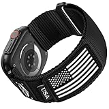 SNBLK Rugged Nylon- Compatible with Apple Watch Ultra 2 Band 49mm Men, Soft Woven Stars- Stripes Flag Sport Strap for iWatch Bands Men 46mm 45mm 44mm 42mm Series 10 9 8 7 6 5 4 3 2 1 Ultra Se, Black