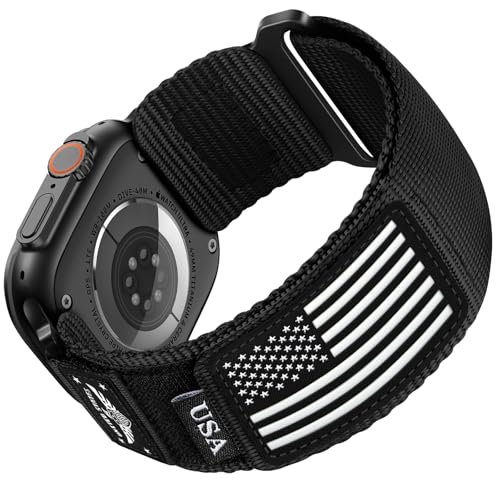 SNBLK Rugged Nylon- Compatible with Apple Watch Ultra 2/ Ultra 3 Band 49mm Men, Soft Woven Stars- Stripes Flag Sport Strap for iWatch Bands Men 46mm 45mm 44mm 42mm Series 11 10 9 8 7 6 5 4 3