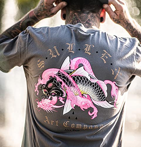 Sullen Dragon Koi Short Sleeve Premium Fit Vintage Tattoo Skull Graphic T-Shirt for Men3