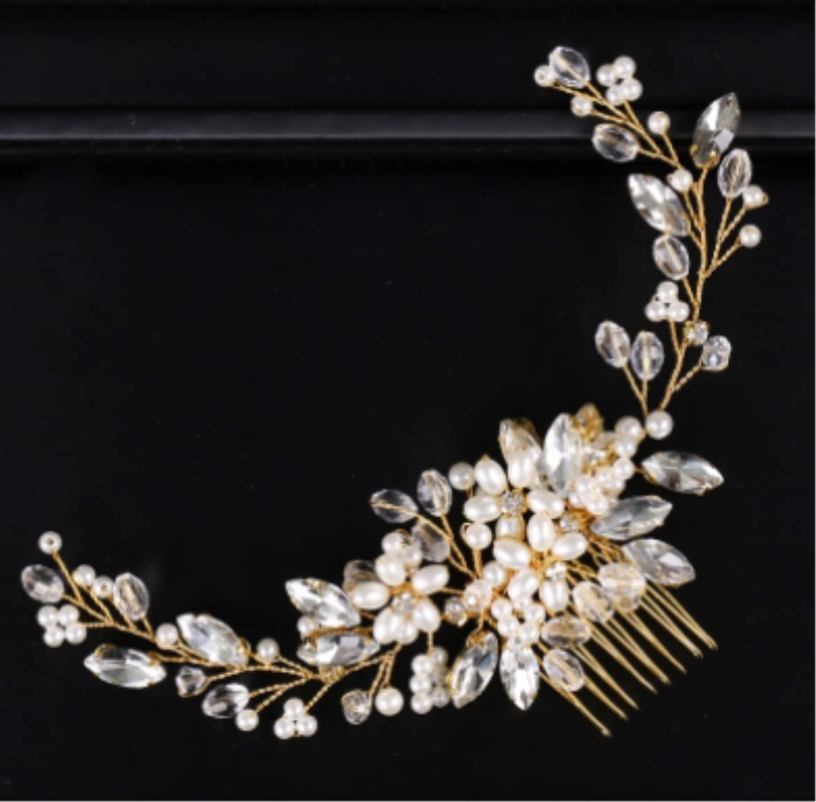 Grzebień do Włosów Biżuteria korona dla kobiet kryształowe grzebienie do włosów Rhinestone Pearl grzebień do włosów dla nowożeńców kobiety biżuteria do włosów ślub Ozdób do Włosów(Gold)
