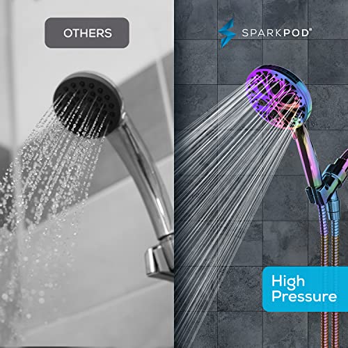 Sparkpod 10 Spray Setting Shower Head With Handheld - Luxury 5" High Flow Hand Held Shower Head With High Pressure Jets, Premium Stainless Steel 6Ft. Hose & Bracket (Radiant Rainbow) #TOP5
