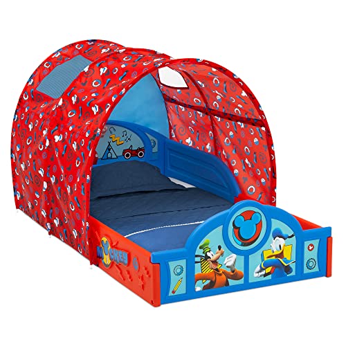 Image of Disney Mickey Mouse Sleep and Play Toddler Bed with Tent by Delta Children, Blue /Red