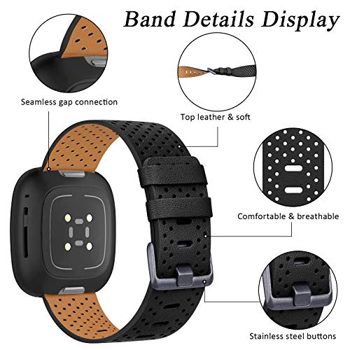 Wanme Armband für Fitbit Versa 4 Armband/Fitbit Sense 2 Armband für Damen Herren, Weich Leder Armbänder, Wasserdichtes Sport Ersatzarmband für Fitbit Versa 4 / Sense 2 Uhrenarmband, Klein Schwarz