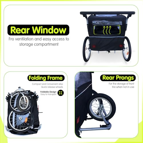 Image of Booyah Strollers 3 in 1 Double Child Baby Bike Bicycle Trailer, Jogger, Stroller with Suspension| 88 lb Capacity | Helmet-Friendly Design, Ventilation, and Storage
