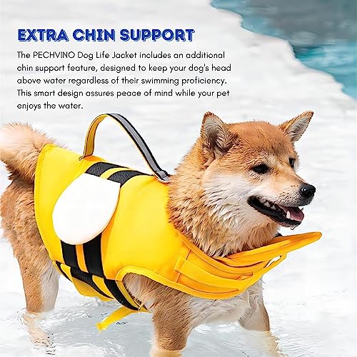 Dog Life Jacket with Cute Bee Design, Extra Chin Support, Reflective Accents and Strong Rescue Handle with Safety Leash Attachment Dog Life Jacket with Cute Bee Design, Extra Chin Support, Reflective Accents and Strong Rescue Handle with Safety Leash Attachment
