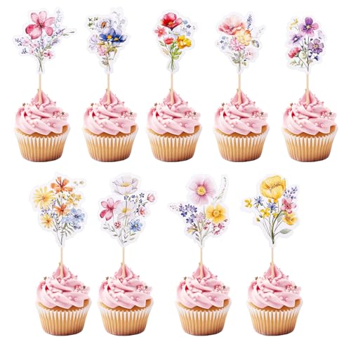 36uds Decoraciones Flores Cupcakes, 9 Estilos Adornos Flores Silvestres Papel Cupcakes Adornos Florales Cupcakes Adornos Flores Pasteles Muffins y Cupcakes Decoración Bodas Fiestas Cumpleaños