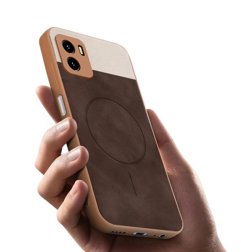 Image of Bintage CASE Mac Safe Design Hard Light Weight Back Case | Soft Border Camera Protect | Dual PU Leather Finish Back Cover Compatible for Vivo Y15c / VIVO Y15s - White & Cherry Brown