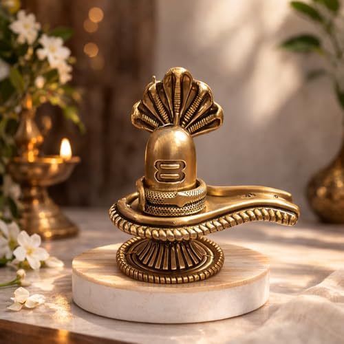 Image of eCraftIndia Brass Shivling Statue with Snake |