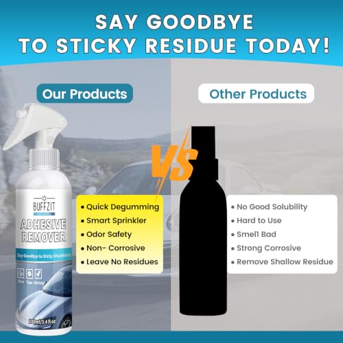 Image of Car Adhesive Remover Spray - Glue & Sticker Remover for Car Paint, Glass & Windows, Removes Decals, Tape & Label Residue - Automotive Adhesive Cleaner Kit with Scraper & Towel, 3.4oz /100ml