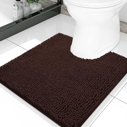 Smiry Luxury Chenille Toilet Rugs U-Shaped 20x20, Soft Absorbent Non-Slip Contour Bathroom Rugs for Toilet, Machine Washable Contoured Bath Mats, Brown