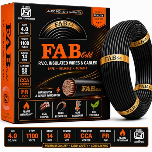 Image of 4.0 sqmm Single Core Copper Electrical Wire, 90 Meter (Black) | Heat Resistant & Flame Retardant (FR) | Lead-Free LSH House Wire for Home & Industrial Use