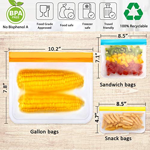 Reusable Storage Bags, 10 Pack BPA Free PEVA Resuable Freezer Bags,Reusable Gallon Bags, Reusable Sandwish Bags, Silicone Food Bags for Women, Men and Kids - Thumbnail 6