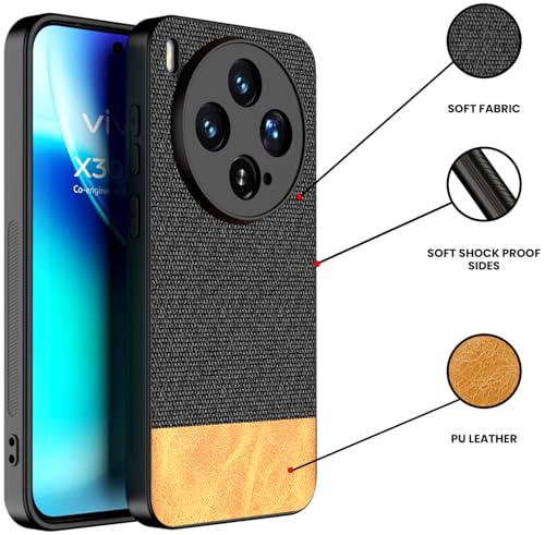 Image of Kapa Soft Fabric & Leather Hybrid Protective Back Cover for Vivo X300 5G | Shockproof Slim Hard Anti Slip Back Case (Black,Brown)
