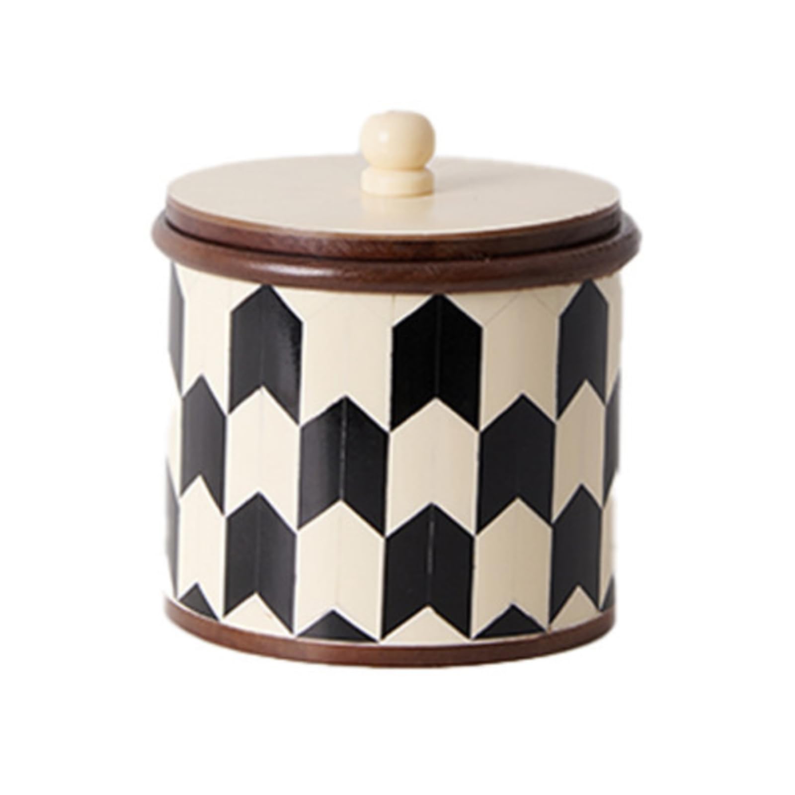 Contenitore Portagioielli Scatola Gioielli Organizer Portaoggetti Cilindrico in Legno con Motivo Geometrico per Piccoli Accessori Adatto per Toeletta Tavolino Consolle Studio 13x14cm
