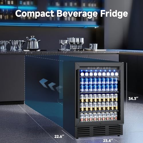 ICEVIVAL 24 Inch Beverage Refrigerator, 180 Cans Under Counter Beverage Fridge with Glass Door, LED Light, Built-in or Freestanding Beer Fridge for Soda, Water, Wine - Home, Bar or Office on Fridge.com