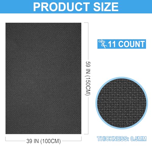 Image of Cross Stitch Fabric 11 Count Aida Cloth 59 x 39 Inch Large Size Classic Reserve Cross Stitch Supplies Embroidery Fabric Cloth Cross Stitching for Home DIY Craft Embroidery Decoration Handmade, Black