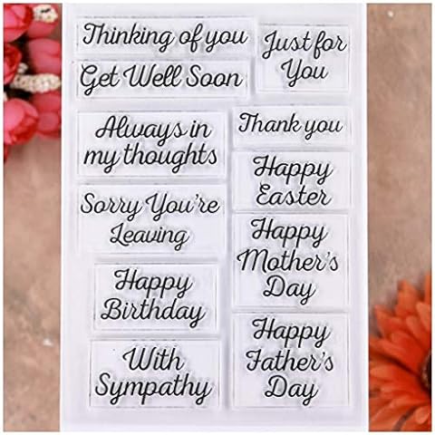 KWELLAM Words Happy Mother's Day Father's Day Thinking of You Get Well Soon Happy Birthday with Sympathy Clear Stamps for Card Making Decoration and DIY Scrapbooking Cover