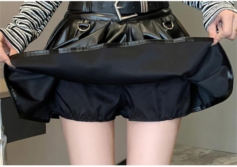 Women's A-Line Pleated Leather Mini Skirt Vintage Harajuku Gothic4