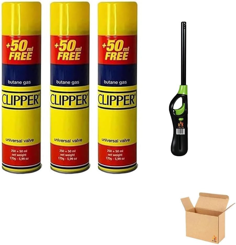 ANGIX 3 x Clipper Butane Gas Fuel Lighter Refill - Ideal for BBQ, Camping, Kitchen & Cooking - Yellow Bottle