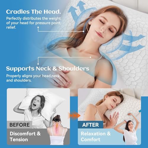 Image of Side Sleeper Pillow for Neck and Shoulder Pain Relief, Cervical Neck Support Pillow for Side Sleepers, Cooling Shredded Memory Foam Pillows for Hot Back Sleepers, Adjustable Curved Queen Bed Pillows