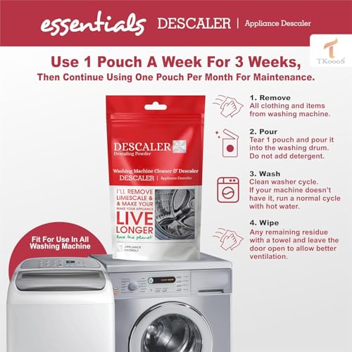 Image of Washing Machine Cleaner & Descaling Powder, Descaler for top load and front load | Washing Machine Drum Cleaner & Tub Cleaner | 100g (Pouch Of 10)