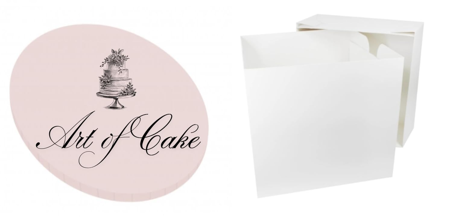 Art of cake® 10" Glossy Masonite Cake Board and White Tall Cake Box (10"x10"x10") (2)