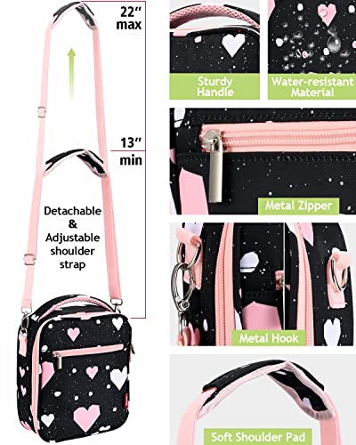 Lunch Bag For Girls Insulated Kids Lunch Tote Box For School Travel Outdoor, Cute Lunchbox For Toddlers Teens Sturdy And Reusable Lunch Cooler Bag, Heart #TOP3