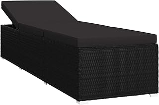 vidaXL Lettino prendisole con cuscino in polyrattan, colore: nero