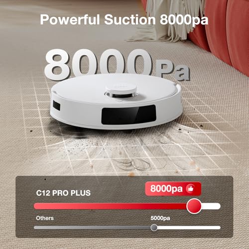 Yeedi C12 Plus Robot Vacuum and Mop, 8000Pa Strong Suction, 7-Week Dust Storage, Bagless Dust Bin, PureCyclone Tech, ZeroTangle Brush, White - Image 4