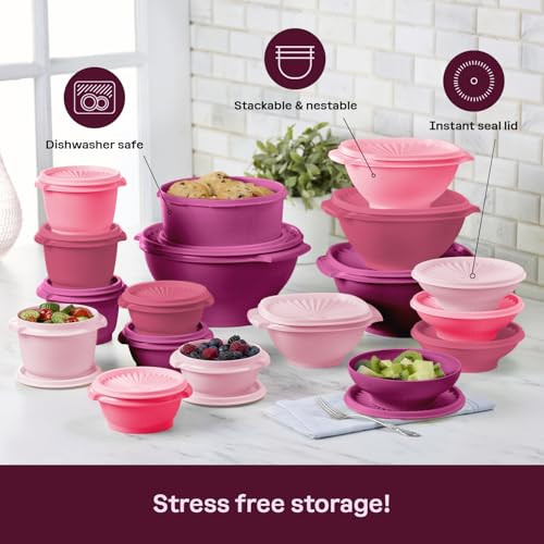 Image of Tupperware Heritage Collection, New 36 Piece Food Storage Container Set in Vintage Pink, Dishwasher Safe and BPA Free (18 containers, 18 lids)