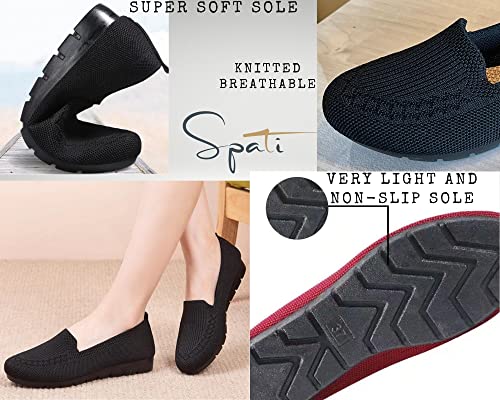 Spati Women's Knitted Flat Shoes Comfort Ladies Loafers Women Footwear Hot Slip On Casual Breathable Mesh Female Round Toe Black, Pink, Purple, Red (Black, Numeric_8_Point_5) #TOP4