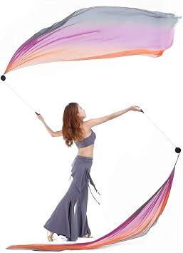 2Pcs Silk Veils Poi Chain Balls Women Belly Dance Poi Streamer Throw Ball Stage Props