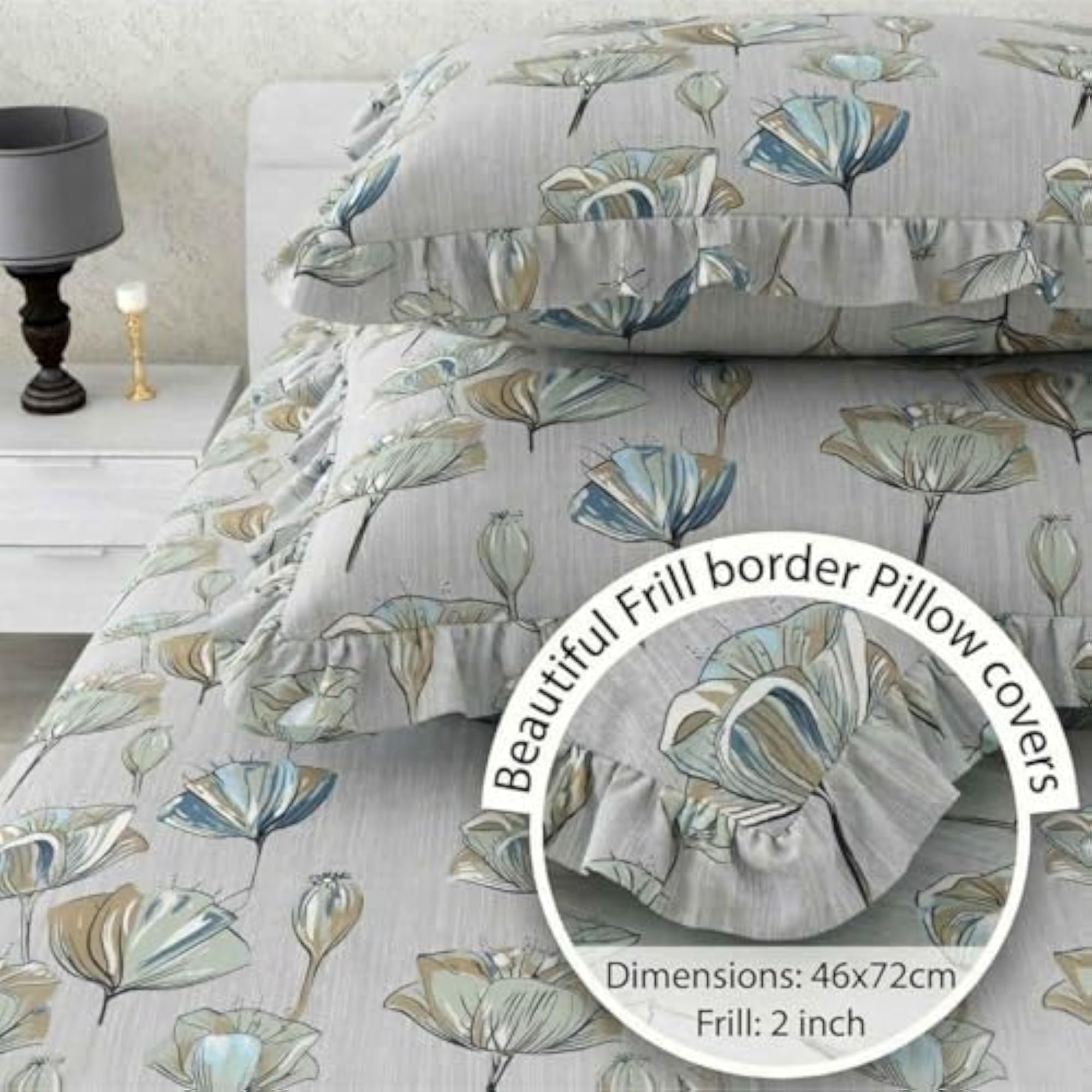 Polycotton Printed Fitted Bedsheet with Pillow Covers