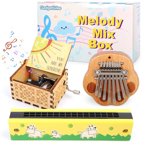 Kids Musical Instruments Ages 5-9, Kalimba Harmonica Music Box, Mini Musical Toys Small Wooden Toy Instrument Music Gift Set 5 6 7 8 9 + Year Old Girl