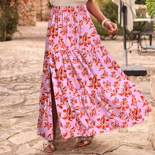 Flowy Maxi Skirts for Women A Line Boho Skirt with Split Tiered Midi Skirt High Waisted Long Skirt Floral Skirts2