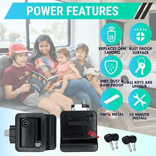 Latch.it Black Rv Door Latch | Rv Door Locks For Travel Trailers | Travel Trailer Door Latch | 100% Metal Camper Door Lock 4 Camper Keys | Trailer Door Lock Only Fits 2.75"X3.75" Door Lock Hole #TOP4