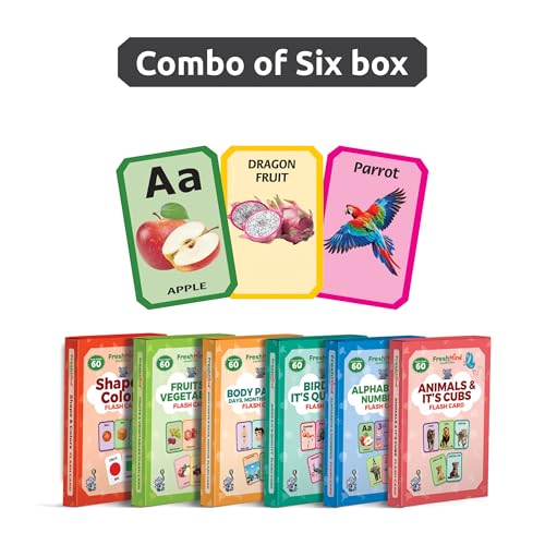 Image of Fresh Mind Toys Flash Cards for Kids, Set of 6 | Preschool Learning Activities | Educational Toy | 6-in -1 Learning Flash Card | 180 Cards | Easy Learning Educational Flash Cards for Kids