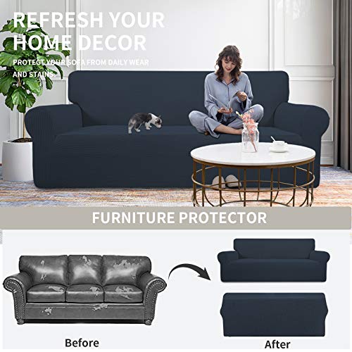 Image of Easy-Going Stretch Oversized Chair Sofa Slipcover 1-Piece Couch Sofa Cover Furniture Protector Soft with Elastic Bottom for Kids Spandex Jacquard Fabric Small Checks Dark Blue