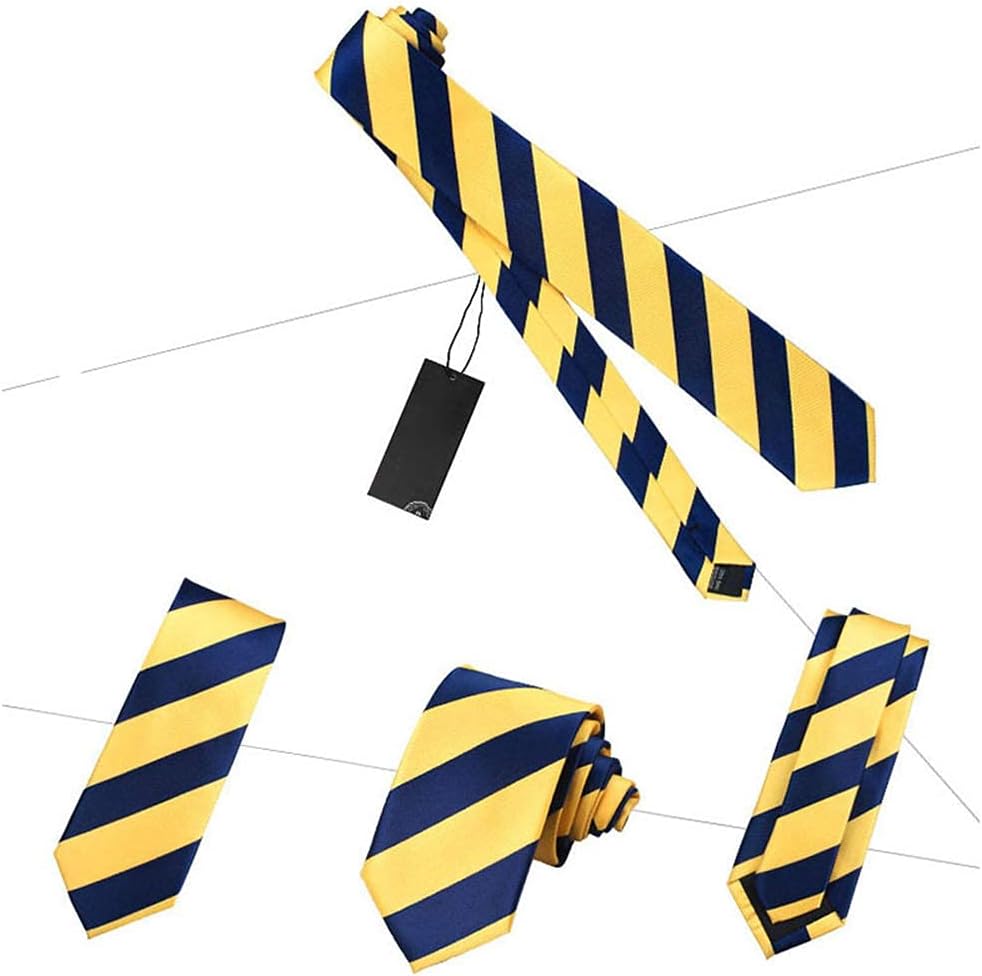 Fashion Men's Tie Formal Business 2.75'' Ties for Men Yellow Navy Blue Stripe Neckties + Gift Box