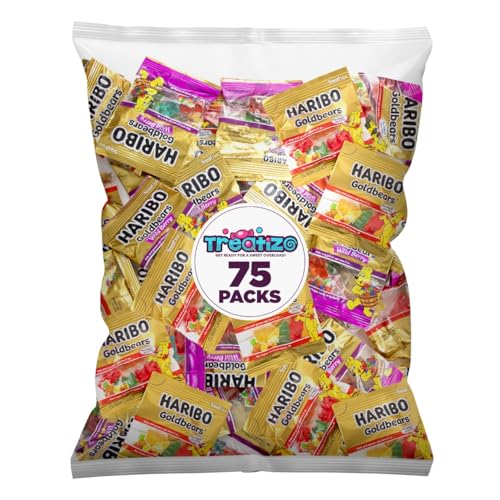 Goldbears Gummi Bears HariboCandy 75 Count Treat Size - 0.4 oz Individually Wrapped Bags -Assorted Fruit Flavors - Perfect for Snacks, Treats, Goodie bags