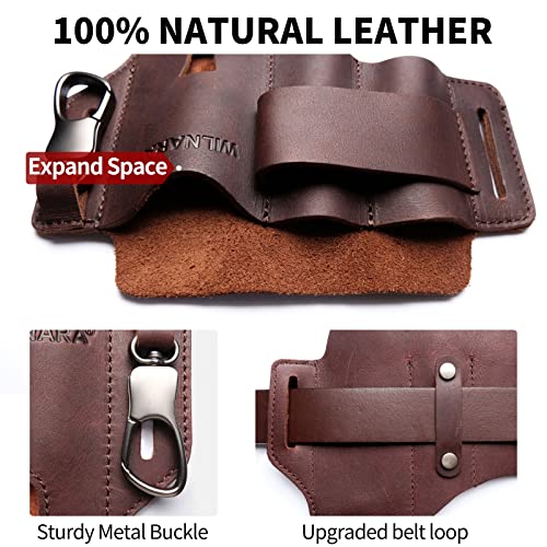 Multitool Sheath,Handmade Leather Edc Organizer/Knife Belt Holder/Flashlight Holder/Pen Holder With Keychain Clip For Men-T357 (Dark Brown)… #TOP4