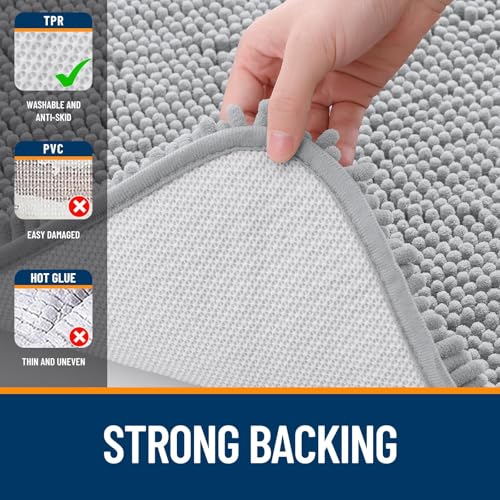 Image of OLANLY Bathroom Rugs Sets 2 Piece, Soft Absorbent Chenille Bath Mats and U-Shaped Contour Toilet Mat Area Rug Set, Machine Washable Bath Carpet, Home Decor Accessories(47 inchx20 inch+24 inchx20 inch, Light Grey)