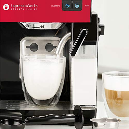 Espresso & Cappuccino Maker- 19 Bar Pump, 10 Pc All-In-One Espresso Maker & Milk Steamer (Inc: Bean Grinder, 2 Cappuccino & 2 Expresso Cups, Tamper, Single & Double Shot Filter Baskets), 1250W, (Red) #TOP3