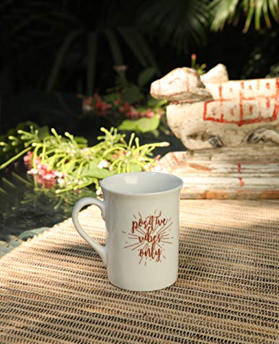 Image of Hitkari Potteries - White Positive Vibes Porcelain Coffee Mug| for Morning & Evening Coffee,Tea | Set of 2Pcs, 350ml