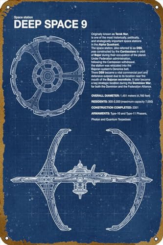 Deep Space 9 Blueprint-Poster, TV-Show, Retro-Metall-Wandposter, Schilder, Blechtafeln, Bar, Küche, Zuhause, Männerhöhle, Schlafzimmer, Lounge, Esszimmer, Kaffee, Bar, Geschenk, 20,3 x 30,5 cm