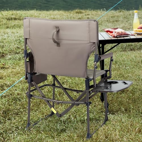 Timber Ridge Aluminum Camping Directors Chair with Side Table Pocket, Portable Folding Chair, Heavy Duty Lawn Chair for Fishing Trip Picnic Concert Outdoor 400lbs, Tan - image 7