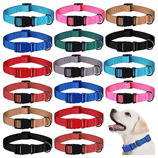 18 Pieces Adjustable Dog Collar 9 Colors Nylon Pet Collar Soft Neoprene Padded Collar with Buckle Heavy Duty Medium Dog Collars for Medium Dogs (Medium, Dark Color)