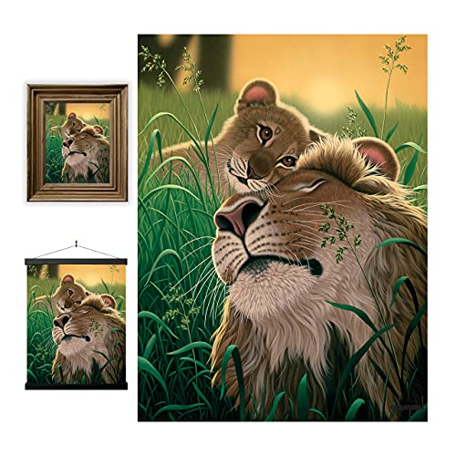 3D LiveLife Lenticular Cuadros Decoración - Amor de padre de Deluxebase. Poster 3D sin marco de leones. Obra de arte original con licencia del reconocido artista, Schim Schimmel